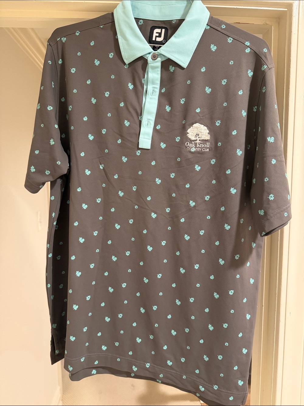 FootJoy Gray Polo with Mint Floral Dot Pattern